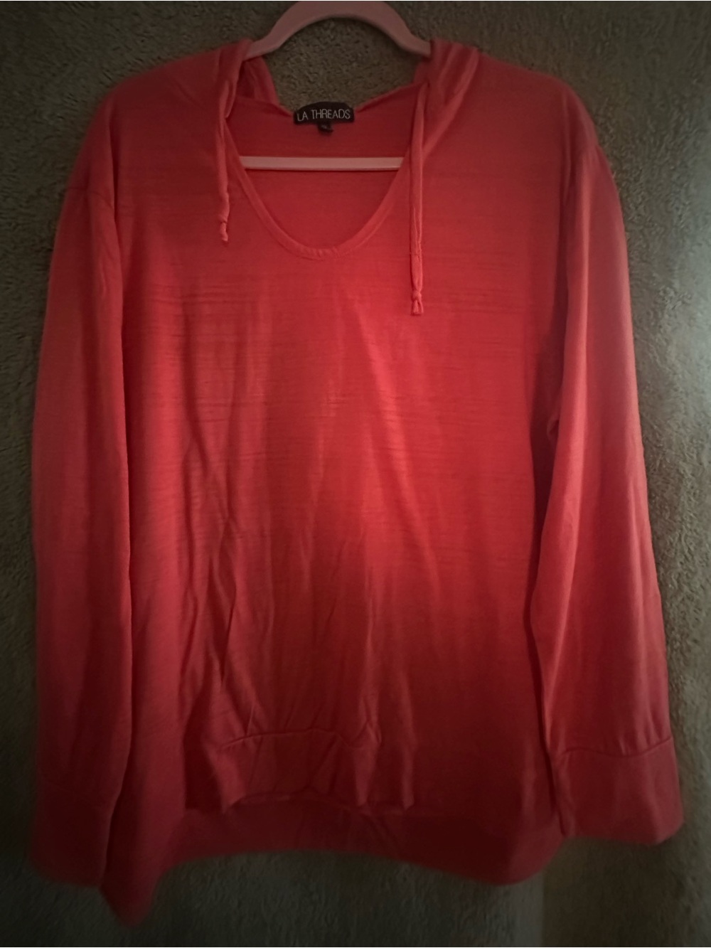 LA Threads Coral V-Neck Hoodie Sweatshirt